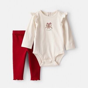 Carter’s Baby Girls 2-Piece Candy Cane Ruffle Bodysuit & Pants Size 18 Months